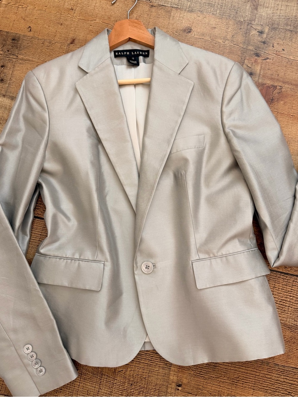 Ralph Lauren Black Label Silver Gray Single-Button Blazer Silk Blend